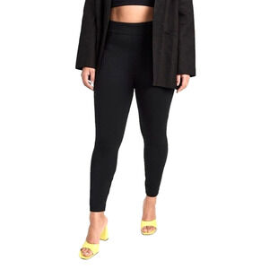 Spanx‎ Seamless Ponte Split Hem Slimming Compression High Rise Black Leggings LP